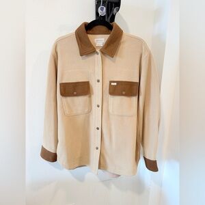 Brixton Two-Tone Fleece Shacket | Size L | Snap Front | Cream & Brown